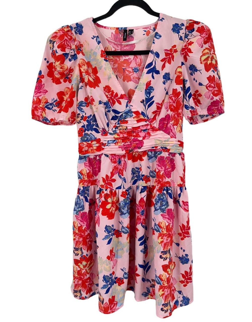 Vero Moda Dress Remi Floral short sleeve pink size Small S
